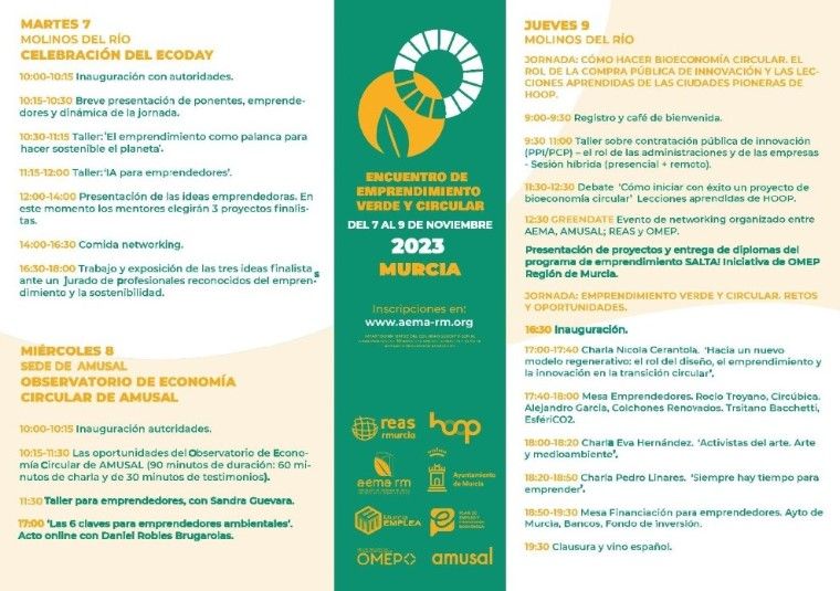 Murcia capital del Encuentro Emprendimiento Verde y Circular del 7 al 9 de noviembre 2023